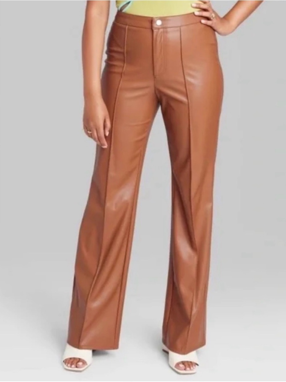 Wild fable faux leather wide legged dress pants in color Carmel 